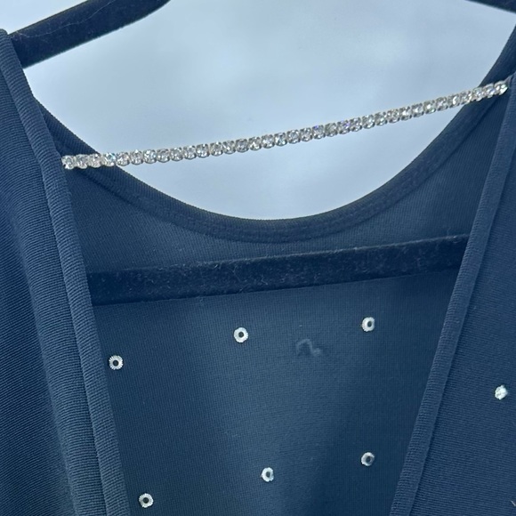 VTG 1980s Tadashi Dress Black Diamond Rhinestones Long Sleeves Medium | R1404 - Picture 9 of 10